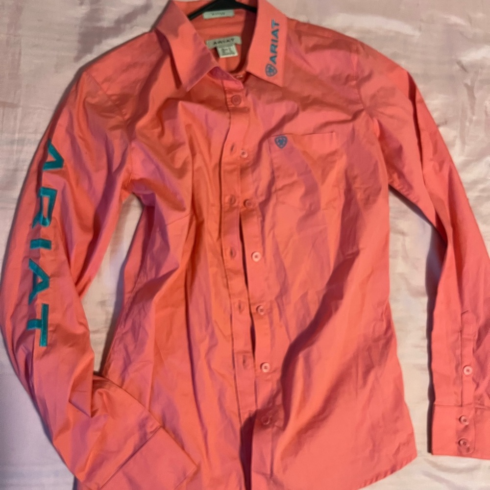 Ariat Pink Long Sleeve Shirt with Blue Accents